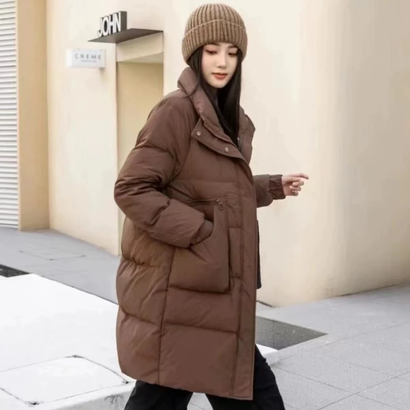 Doudoune décontractée mi-longue pour femme, manteau d'hiver chaud, fermeture éclair, mode coréenne, nouveau, 2024