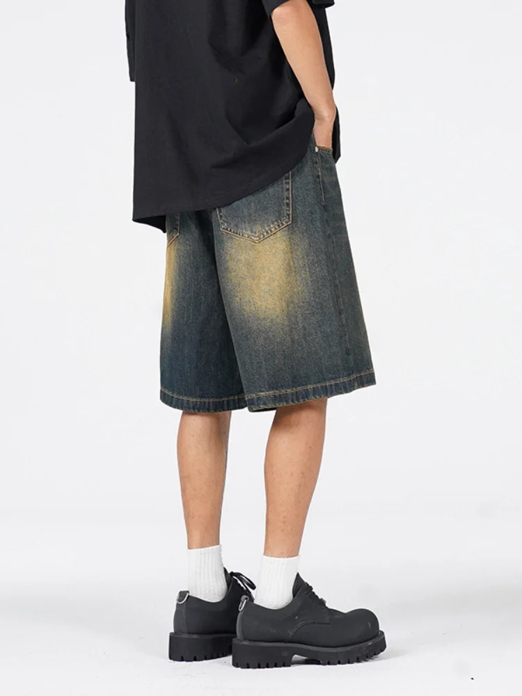 

Летние тонкие прямые свободные джинсовые шорты для мужчин в стиле High Street Trend Brand Vibe, брюки-бермуды с завышенной талией на молнии