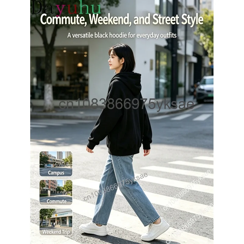 Oversized Streetwear Pullover Hoodie Halloween Brooklyn New York 1299 Letter Print Autumn Winter Fall Daily Wear