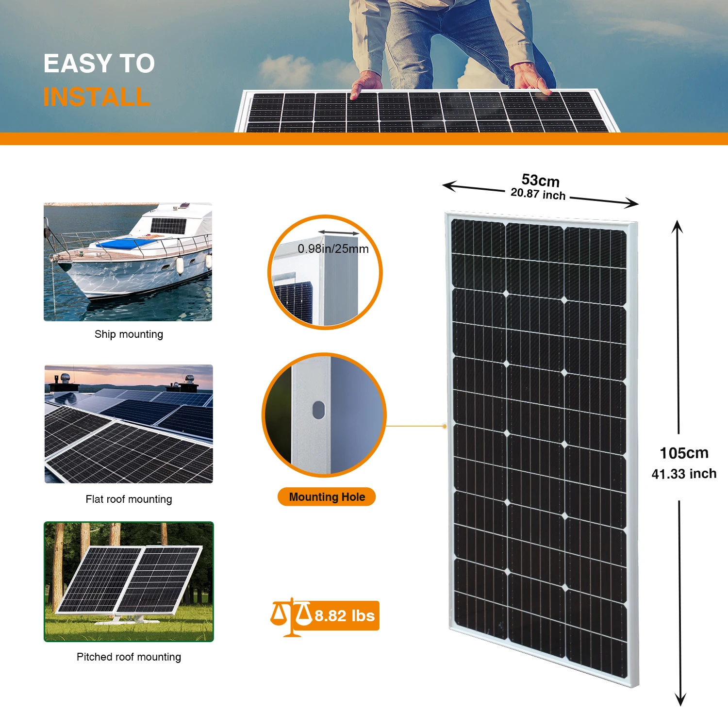 Imagem -04 - Painel Solar Rígida de Alta Eficiência 100w 200w 300w 400w 500w Vidro pv 12v Bateria 24v Carregamento Casa Caravana Iate Varanda