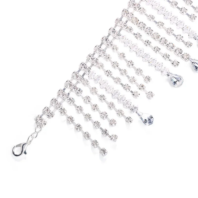 Stonefans Bohomian Rhinestone Irregular Tassel Anklet for Women Charm Barefoot High Heel Layered Anklet Crystal Foot Jewelry