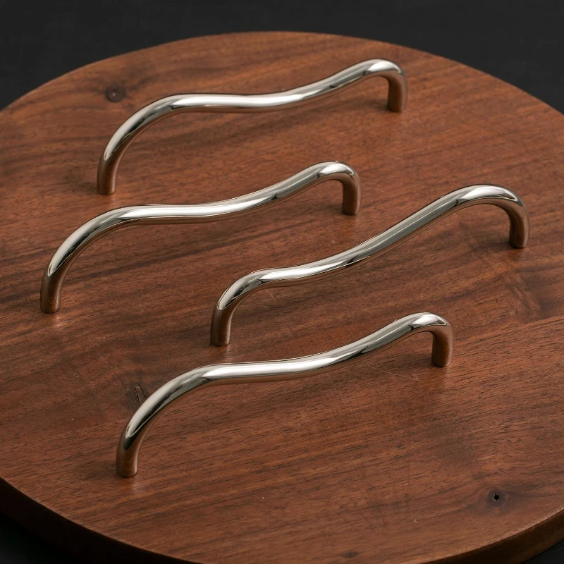 Bright Nicke Kitchen Cupboard Wardrobe Dresser Drawer Cabinet Knobs Brass Irregular Line Furniture Handles T-Bar Decorative Knob