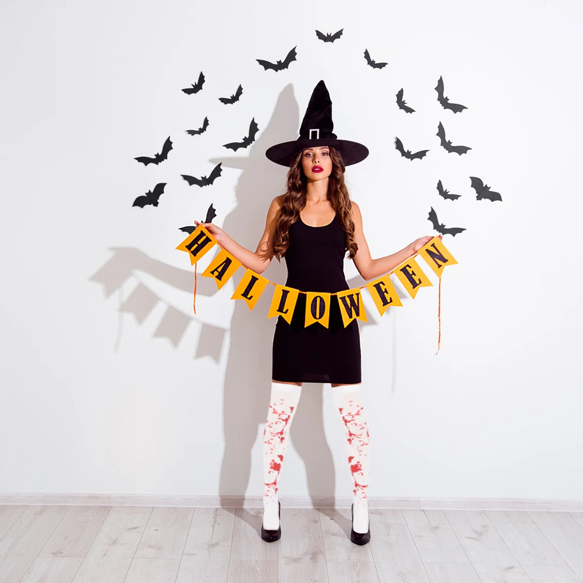 زوجان من جوارب الهالوين بتصميم دموي، جوارب طويلة خفيفة الوزن ومسامية، مثالية لحفلات الهالوين