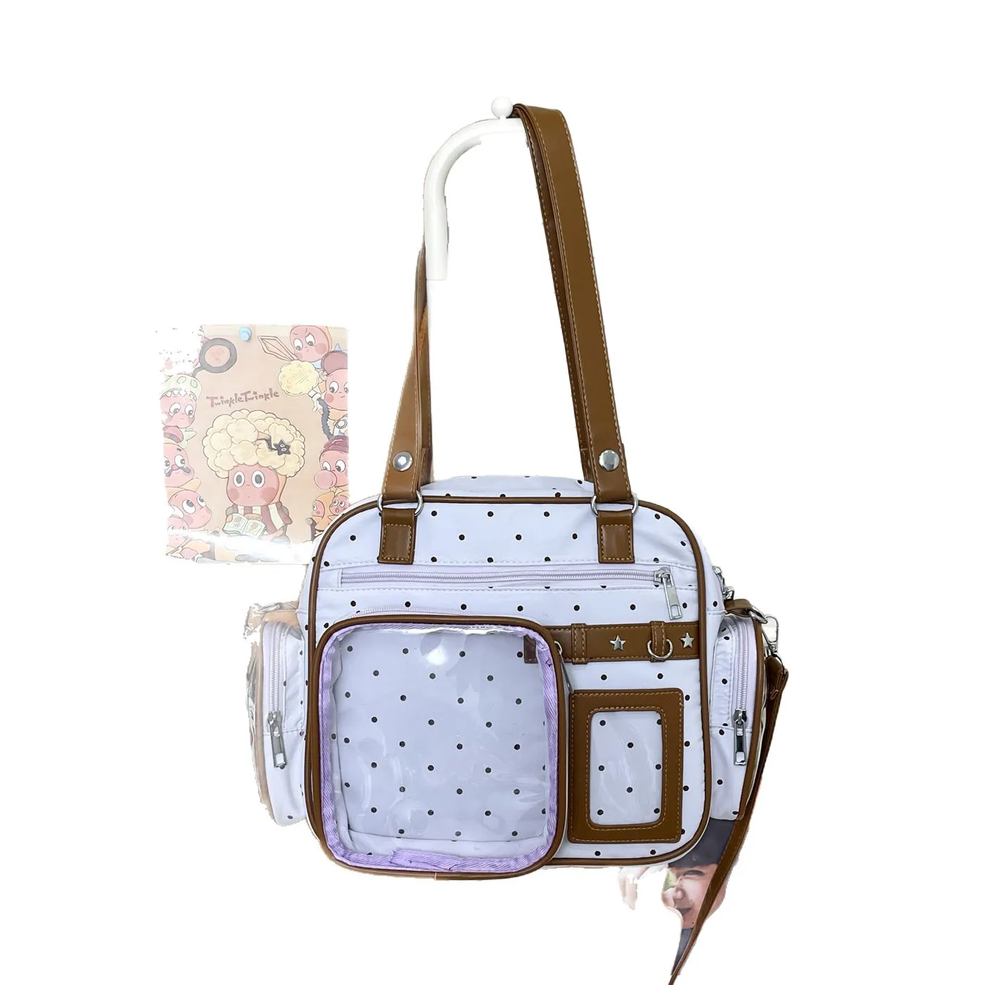 Japanese Style Polka Dot Shoulder Bag Women PU Leather Itabag Multipocket Crossbody Bags School Girls Ita Bag Handbags