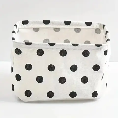 Cute Black & White Polka Dots Storage Box with Handle Modern White Open-Top Organizer Durable Fabric Desktop Organizer