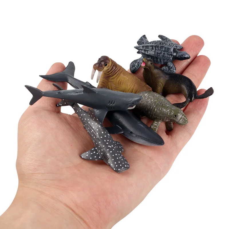 Mini Simulação Animal Marinho, Dente Gigante, Baleia Assassina de Tubarão, Pinguim Azul, Brinquedo Modelo Golfinho, 12pcs