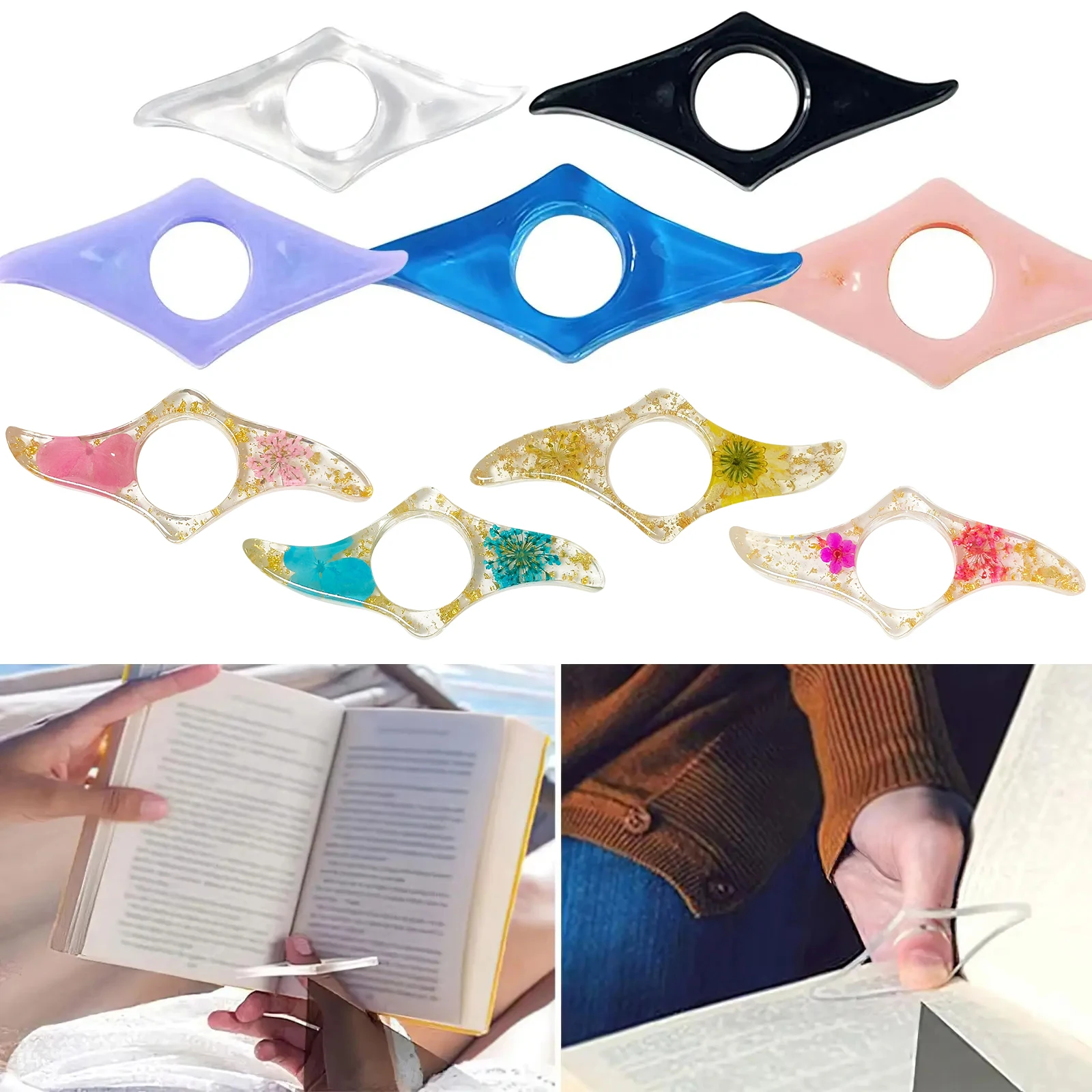 Soporte de página de libro, soporte para pulgar, anillo, abridor de libros, marcador de prensa acrílica, ayuda de lectura, marcadores de pulgar para amantes de los libros y lectores