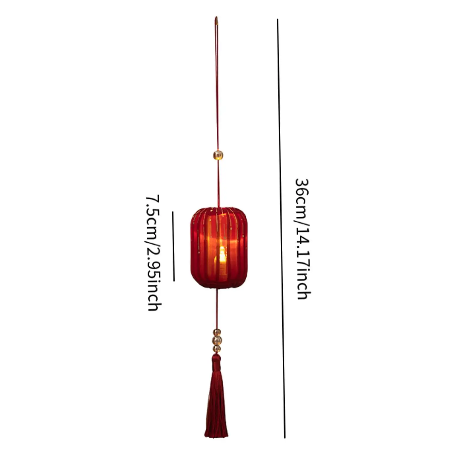 Lanterna luminosa suspensa de ano novo chinês, 14 polegadas, artesanato decorativo, lâmpada noturna com borla para sala de estar, multifuncional