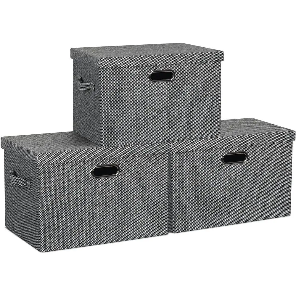 

Large 17" 36 Quart Collapsible Stackable Storage Bins with Lids, 3 Packs Black and White Mix Linen Fabric Closet Boxes with Lids