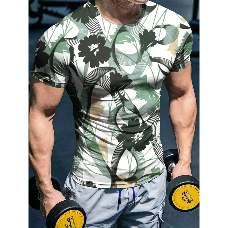 Men's High-Elasticity Fitness Short Sleeve ShirtTShirt3DPrinted tight-fitting quick-drying sports top breathable and comfortable