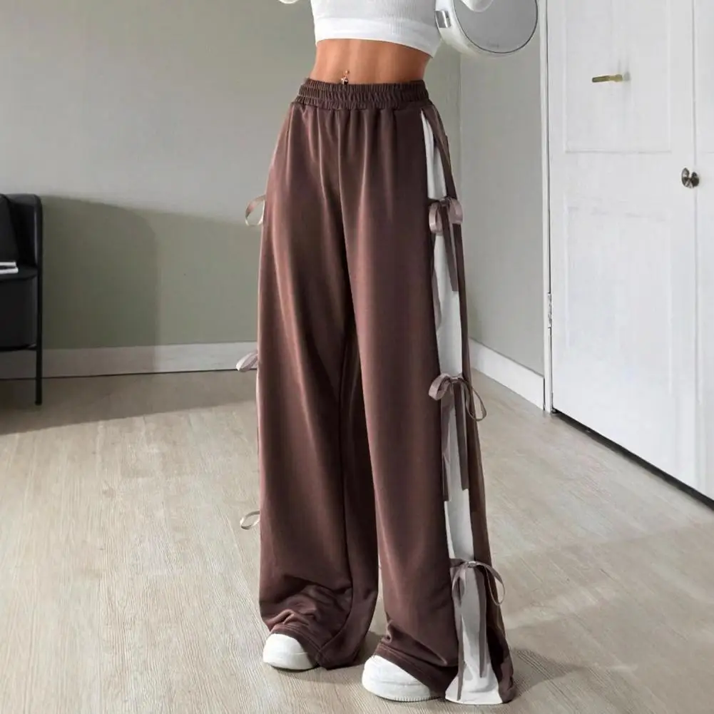 Elastic Waist Wide-leg Pants Stylish Women's Lace-up Wide Leg Sport Pants with Pockets Casual for Active for Everyday for Women