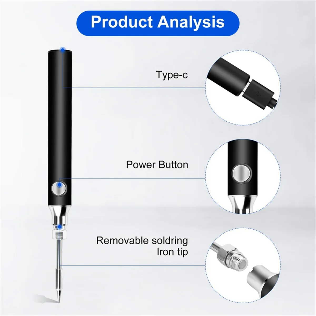 Cordless Soldering Iron Kit, USB Rechargeable Portable Cordless Soldering Iron with 3PCS Soldering Tips Soldering Iron