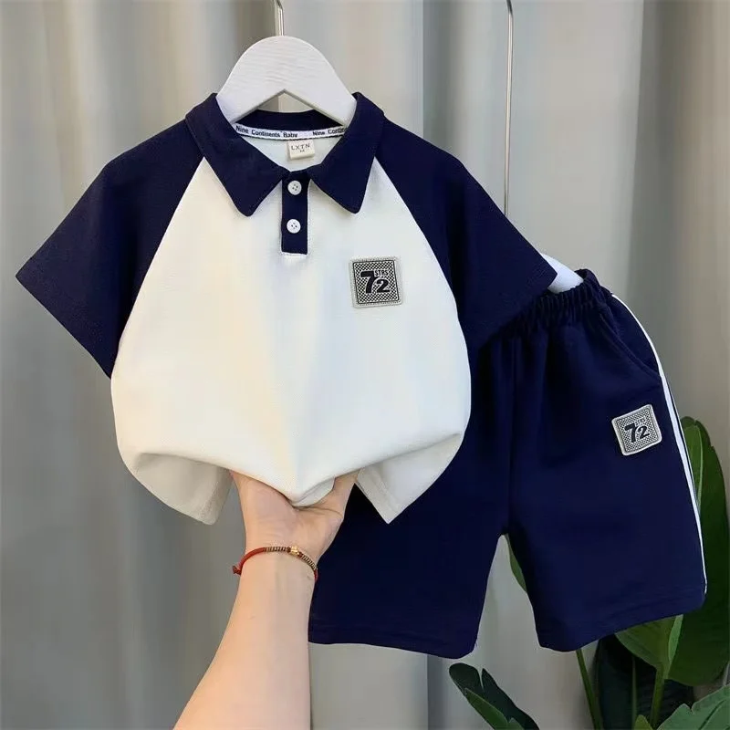 Boys Summer Short Sleeve Fashion Set Kids Lapel Pullover Shirt+Shorts 2pcs Boutique Baby Clothes Children 1-9 Year Sport Set