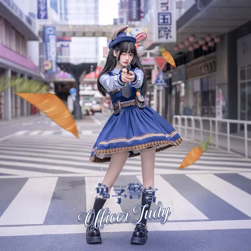 

Potdemiel Disney Judy Rabbit Cosplay Costume Adult Lolita Dress Uniform Halloween Carnival Outfit Stage Party Show