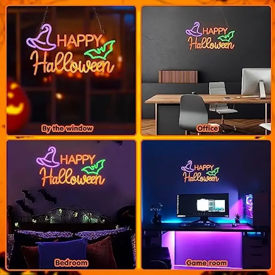 Happy Halloween Sign Wall Decor LED Neon Lights for Bedroom  Bar Office Light Up Sign LED Light for Halloween Decor Party Gift