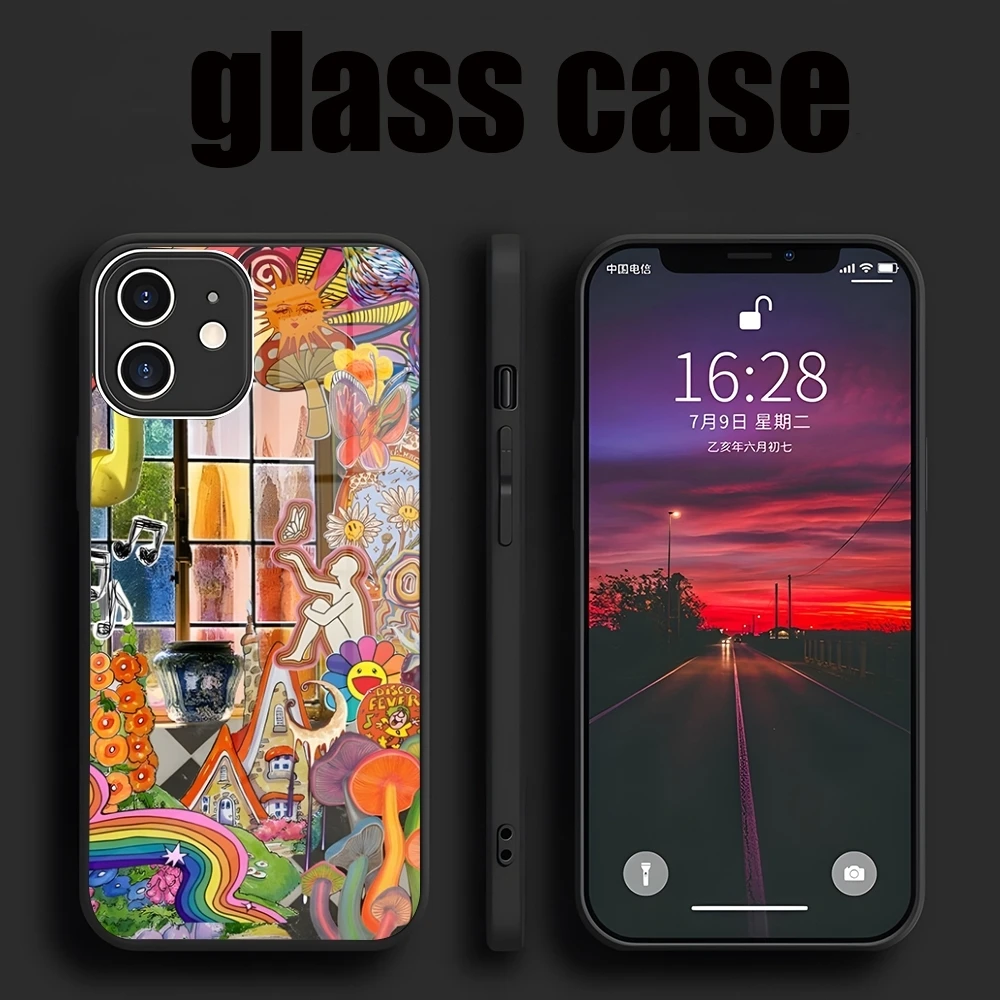 Spiritual Trippy Psychodelic Phone Case For iPhone 14 15 Pro Max Plus 13 12 11 X XR XS 8 7 6 MINI Glass Design Back Cover