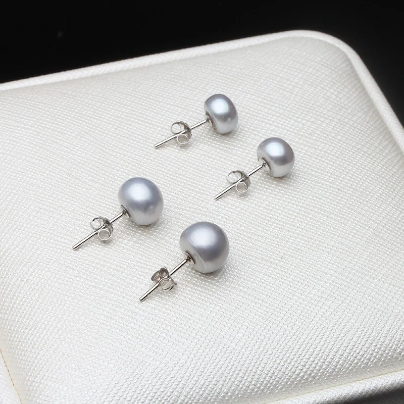 Classic Natural Freshwater Pearl white pink purple black gray 925 sterling silver Stud Earring Jewelry for Women Super Deal