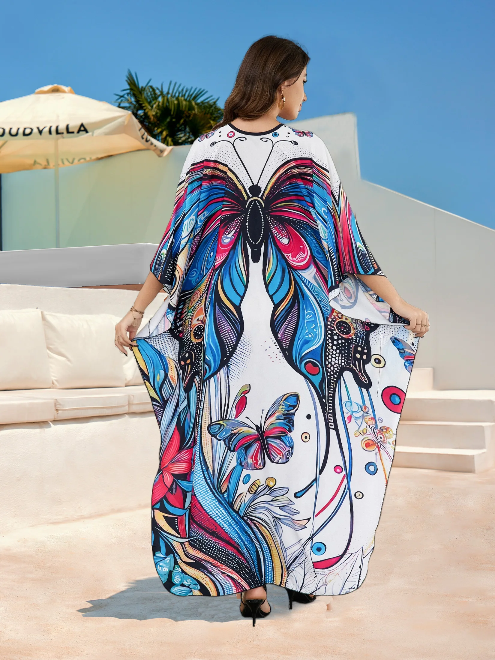 2024 Women\'s Plus Size Kaftan Dress For Women Floral Printed Turkish Robe Beach Caftan Casual Long Sleeve Maxi Dresses Q1588