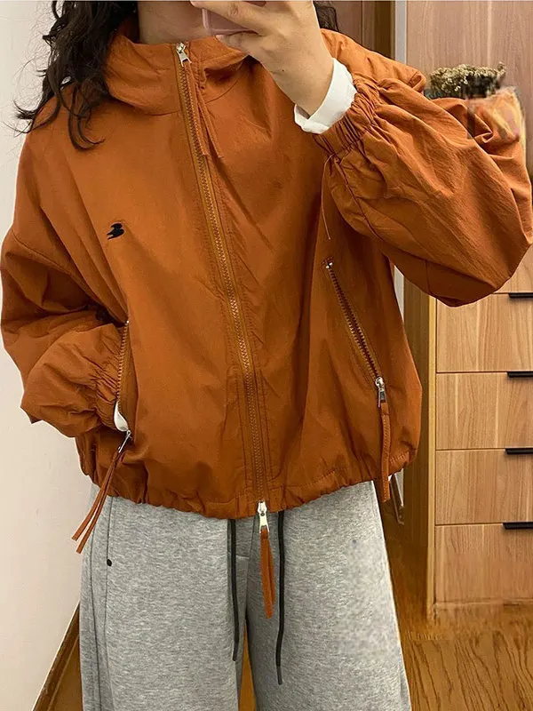 

Casual Long Sleeve Women's Jacket Hooded Zip up Drawstring Bottom Spring Autumn New Style Commute Windbreaker Outerwear