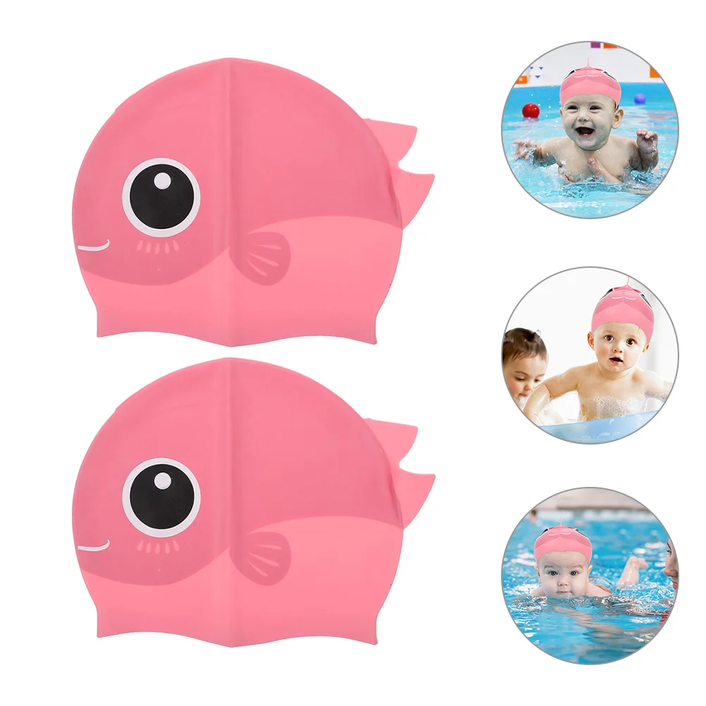 

2 Pcs Kids Swimming Cap Hat Children's Silicone Caps for Women Cartoon Protection Long Hair