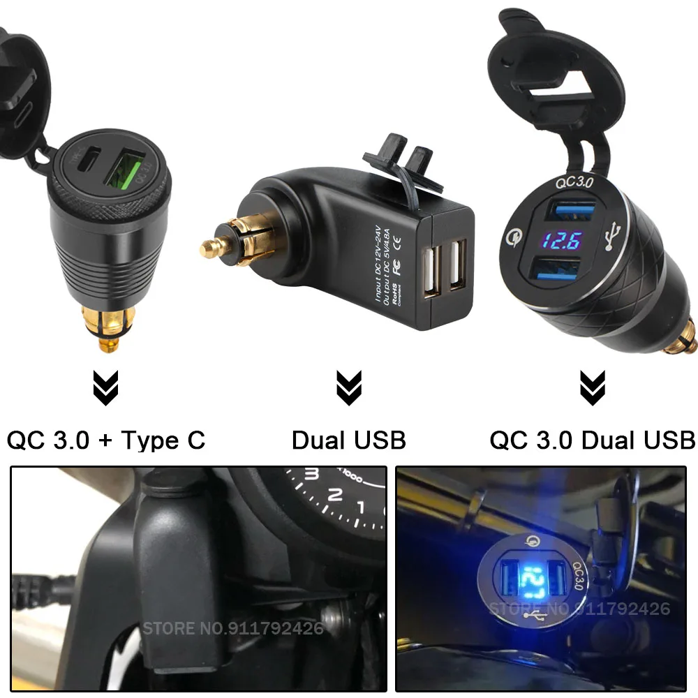 QC3.0 Dual USB Charger 12V Power Adapter Hella DIN Socket For BMW F750GS S1000XR F800R R1250GS G650XGS F900R R1200RT R1200GS ADV