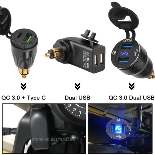 Cargador USB Dual QC3.0, adaptador de corriente de 12V, enchufe Hella DIN para BMW F750GS S1000XR F800R R1250GS G650XGS F900R R1200RT R1200GS ADV