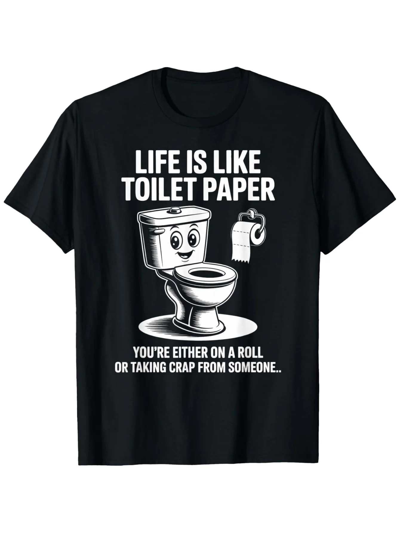 Funny Toilet Paper Humor Sarcastic T-Shirt - Loose Fit Short Sleeve Round Neck Tee with Toilet Paper Roll & Wipe Box Print, Slightly Stretchy Fabric Suitable for Men & Adults, Plus Size Available, Casual Wear for Parties & Everyday Use