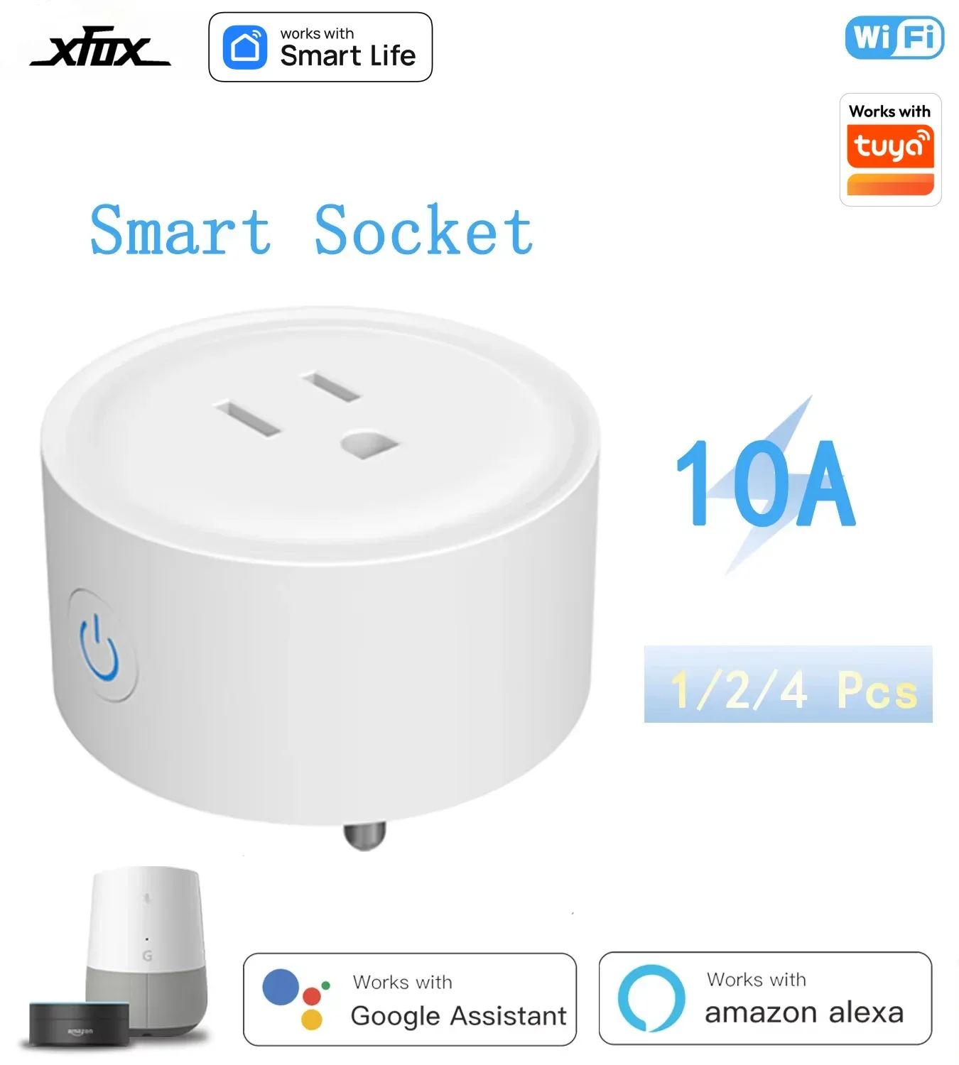 WiFi Smart Plug US Standards 10A Standards Smart Socket Timeing Voice Control Intelligent Life Works with Tuya Alexa Google Home