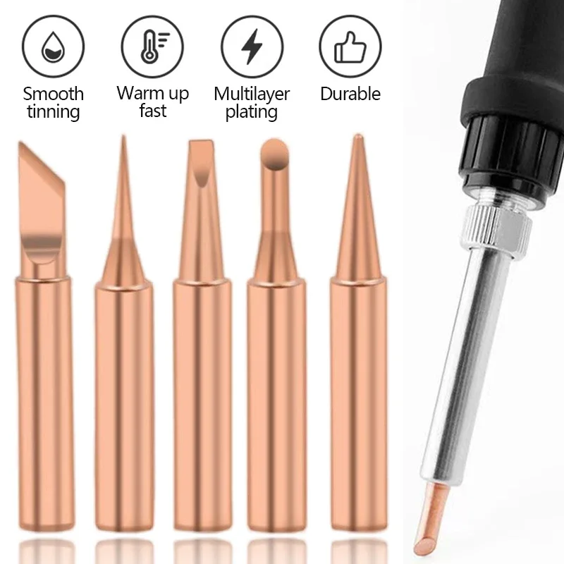 5PCS Copper Iron Tip I/B /K/2.4D/3C Set 900M-T Welding Tip Head Tools Inside Hot Bare Copper Electric Soldering Iron Tools