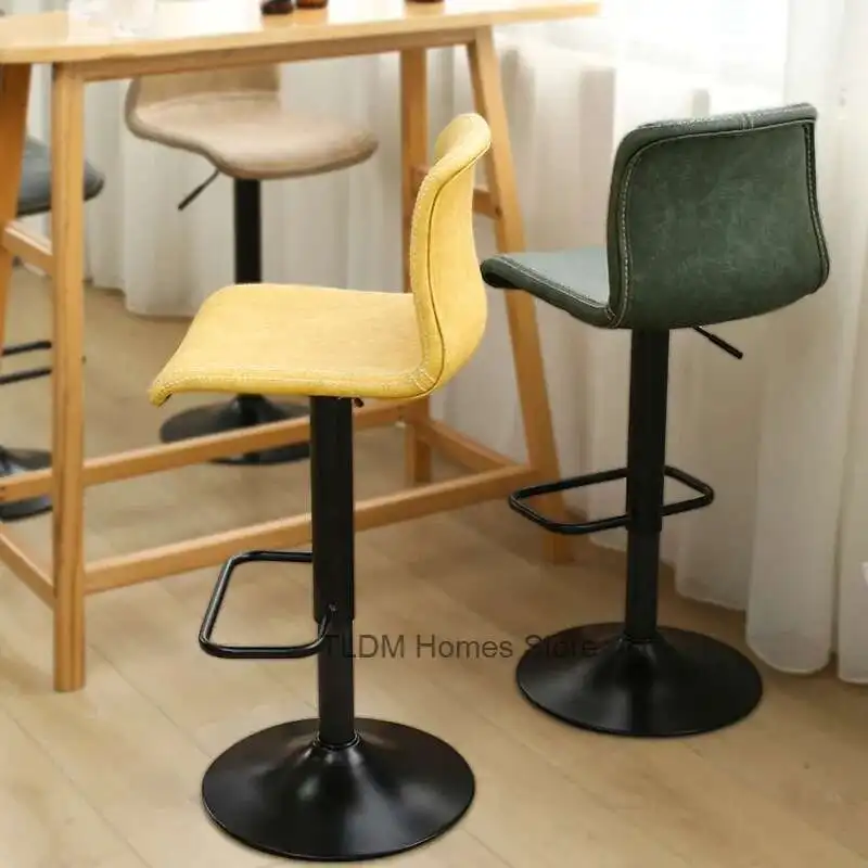 

High Quality Comfortable Bar Stool Leather Simple Back Adjustable Design Nordic Chair White Swivel Taburete Alto Furniture