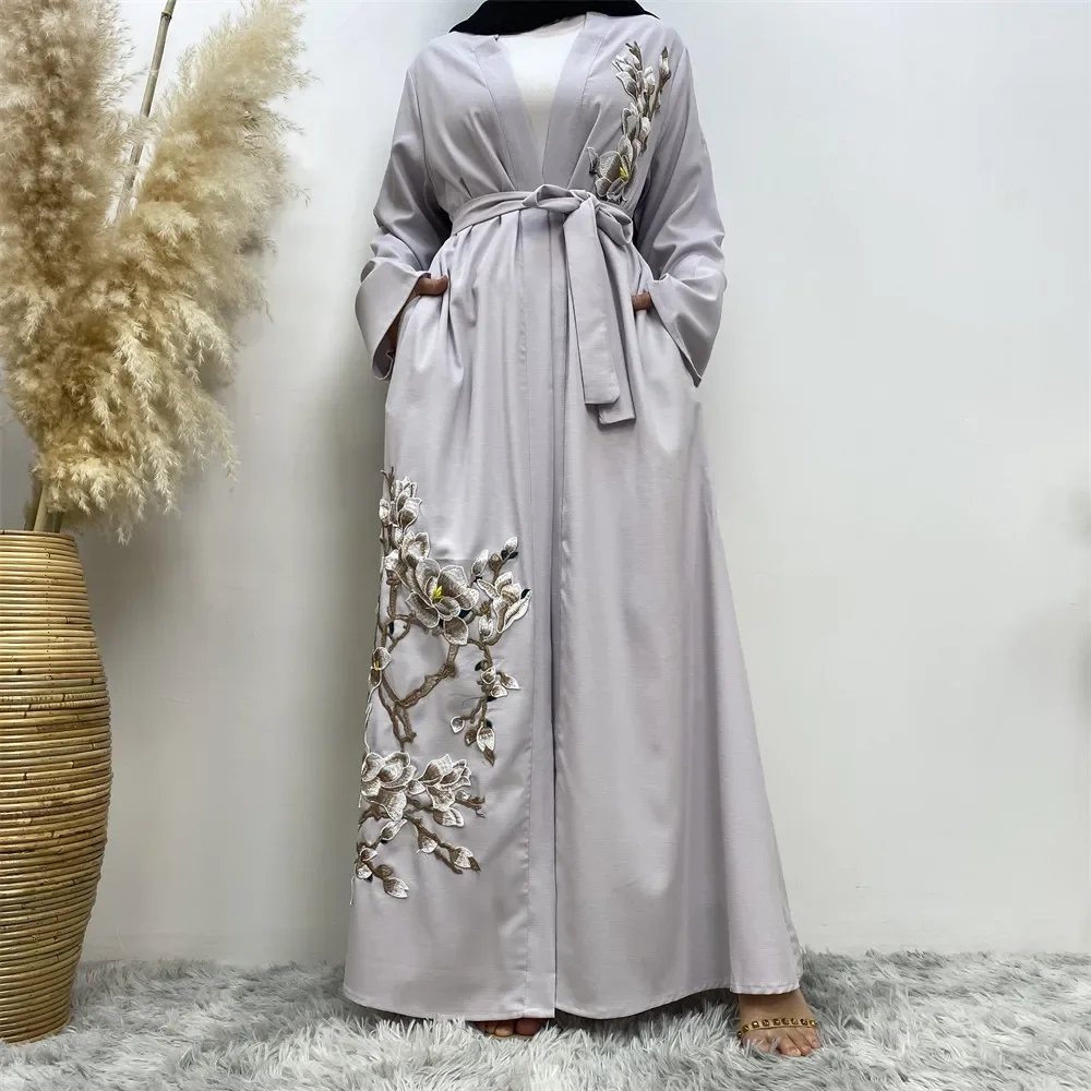 

2026 New Dubai Open Abaya Eid Ramadan Muslim Women Maxi Dress Kimono Jalabiya Arab Robe Turkey Kaftan Belted Abayas Caftan Gown