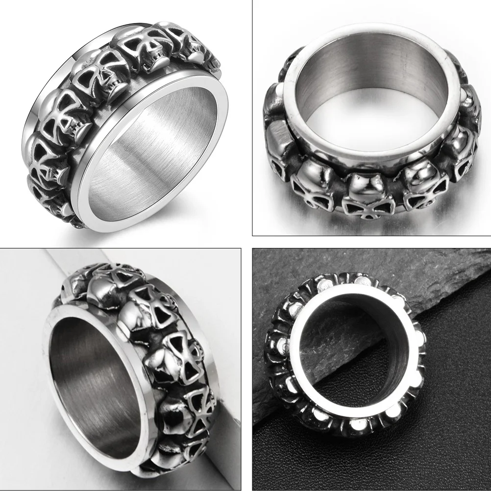 

1pc Stainless Steel Skull Ring Vintage Punk Hip Hop Jewelry For Men Women Halloween Gift Creative Metal Rings Decorative