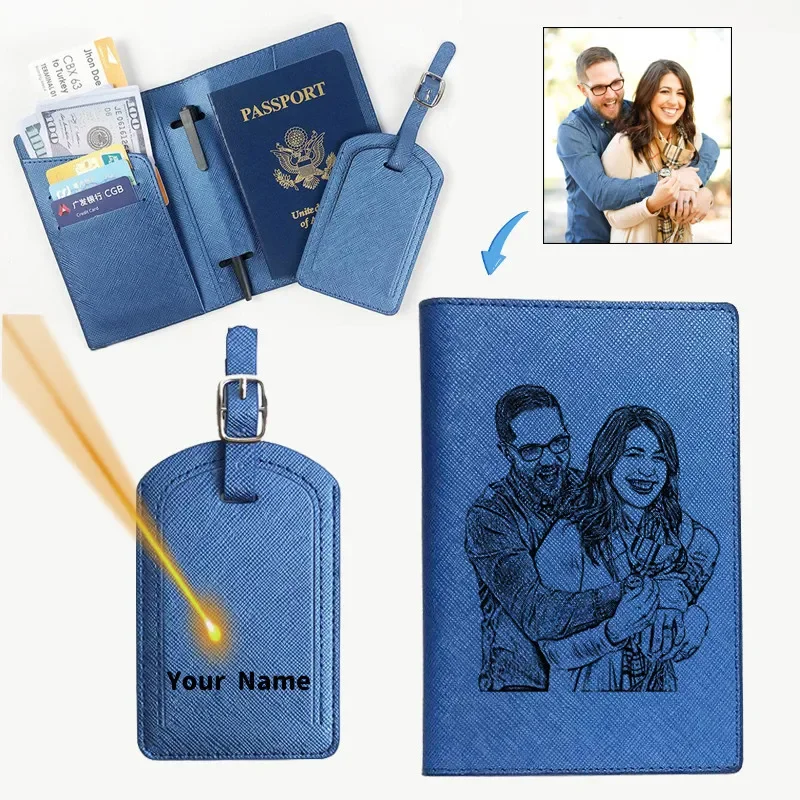 

CEXIKA Personalised Photo Passport Holder Engraved Picture & Name Passport Covers Customized Travel Credit ID Card Holder Case