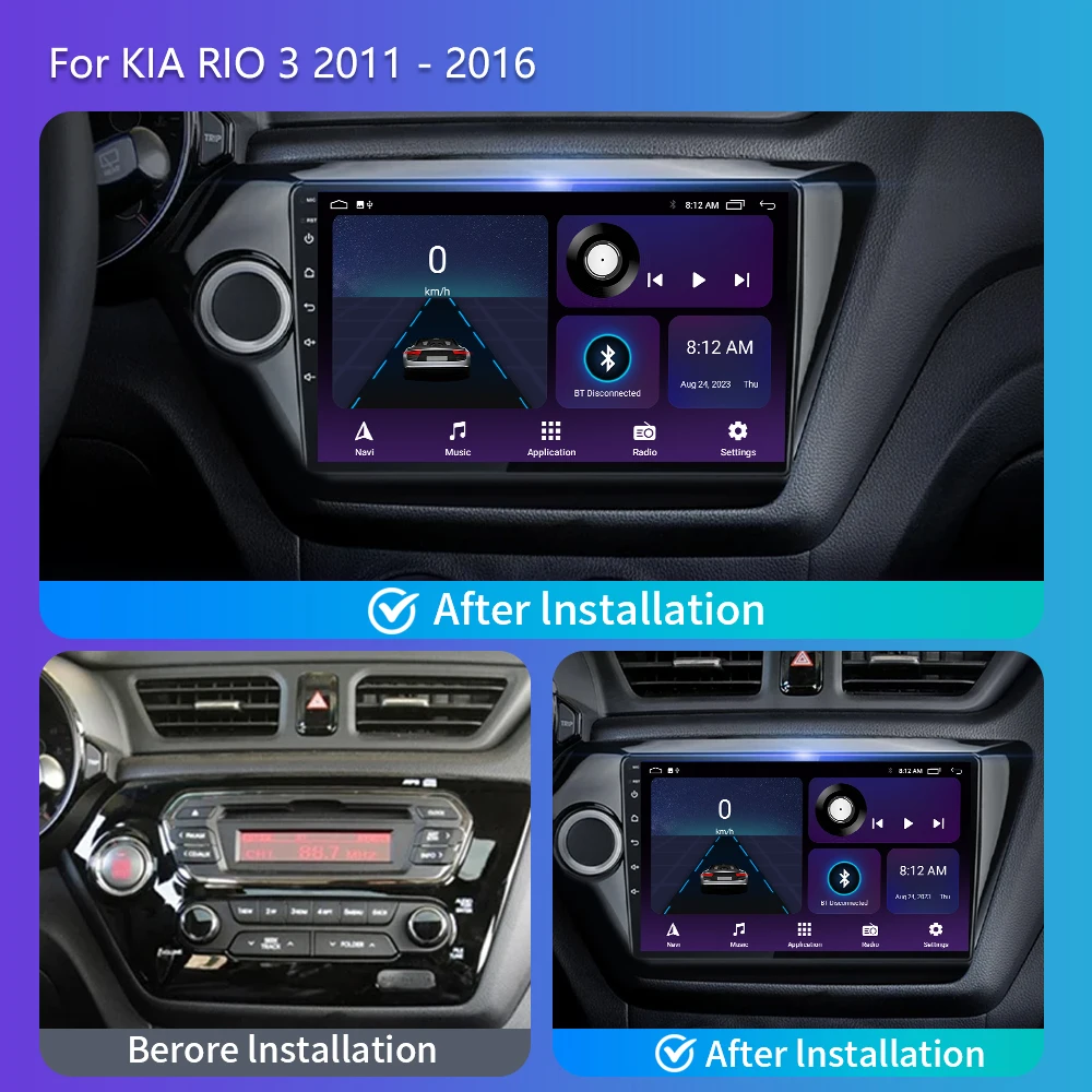 2 Din Android 12 for Kia RIO 3 2011 - 2016 Car Radio Multimedia Video Player Navigation GPS Wireless Carplay Auto Stereo DVD 4G