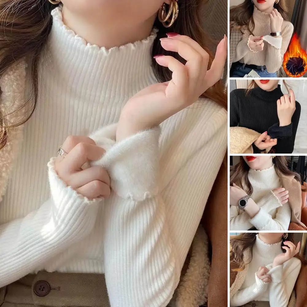 Winter Plus Velvet Warm Crimping Turtleneck Sweater Korean Elastic Knitwear Clothes Women Thicken Slim Long Sleeve Pullover 2023