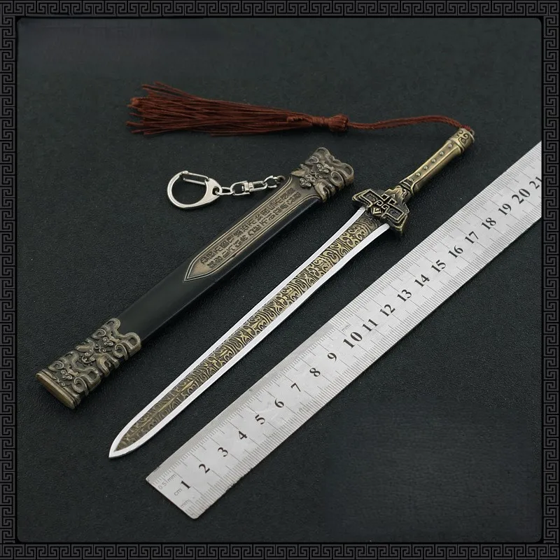 22CM/8,66 pulgadas Naraka: Bladepoint juego periférico espada larga espada Xuanyuan espada artesanal totalmente de Metal con funda espada de juguete modelo regalo