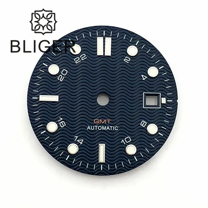 Bliger-Luminous Wave Grain Assista Dial, Movimento automático, preto, azul, branco, verde, apto para NH34, DG5833, 3804, GMT, 29mm, 31mm