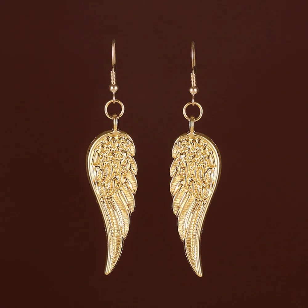 Gothic Retro Black Sliver Color Angel Wing Feathers Pendant Dangle Earrings for Women Hallowmas Party Jewelry Accessories Gifts