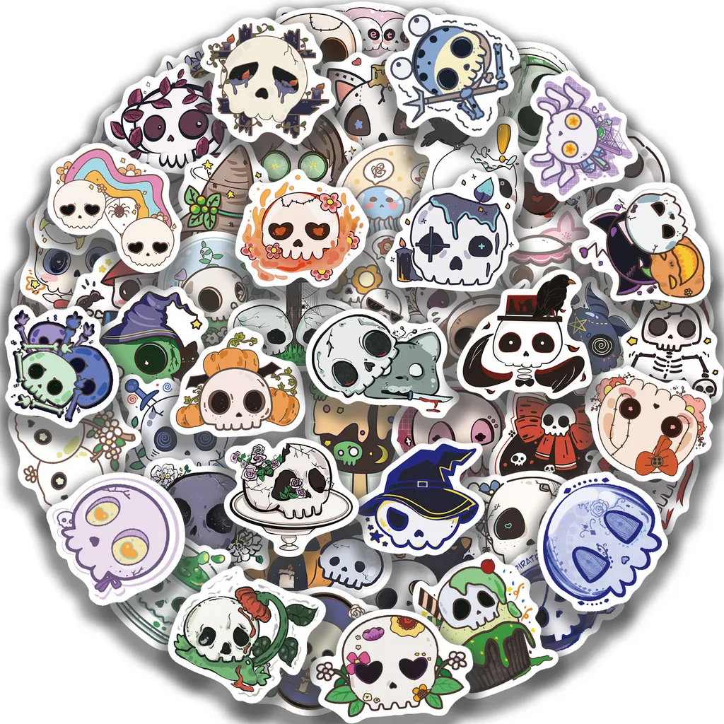 60Pcs Groovy Retro Skull Halloween Waterproof Stickers, Colorful Vintage Skeleton Decals for Skateboard Anime Worlds Store