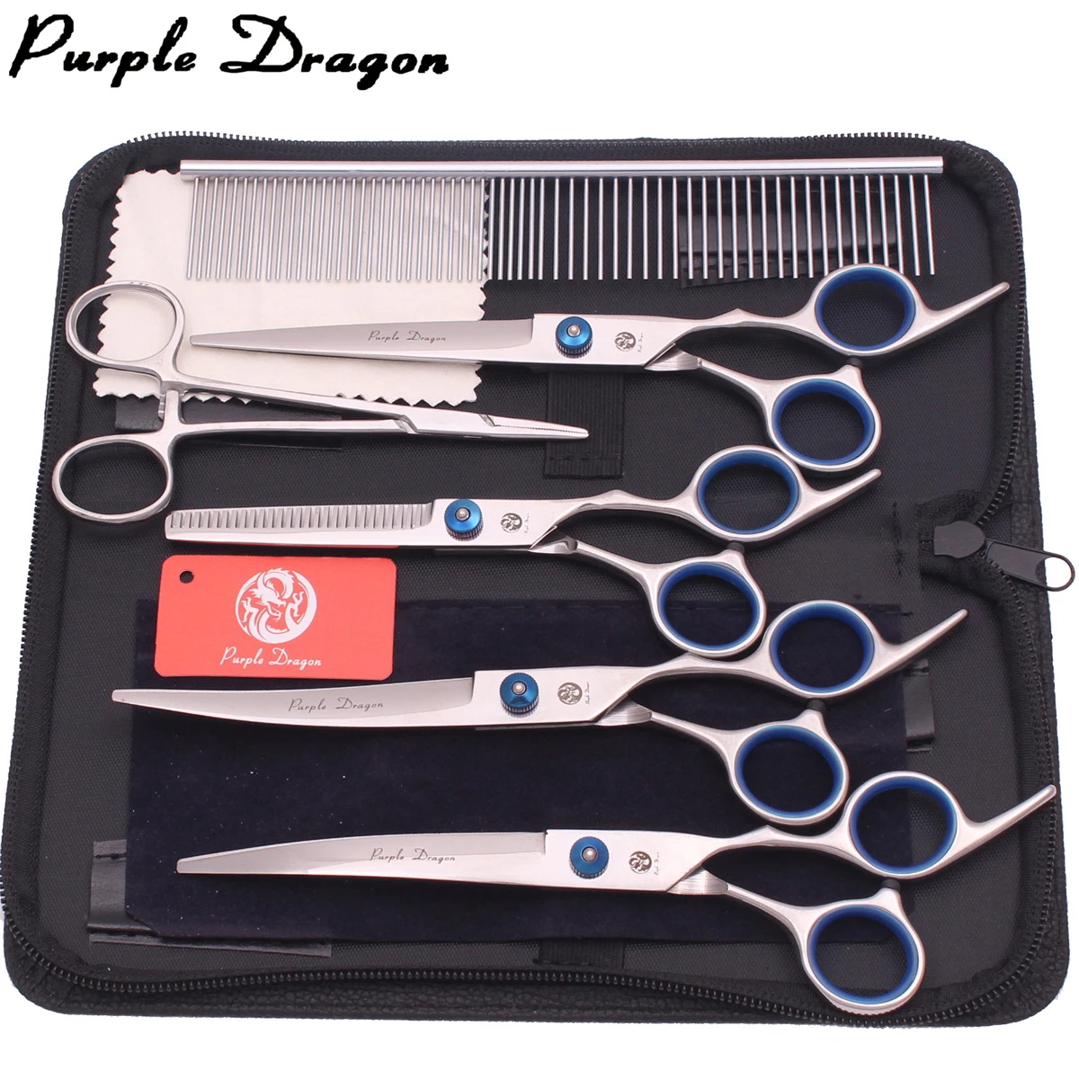 Tijeras de Peluquería Canina Purple Dragon de 6 y 7 Pulgadas, Acero Inoxidable Japonés, Tijeras de Entresacar, Tijeras Curvas, Tijeras de Corte para Perros Z3001