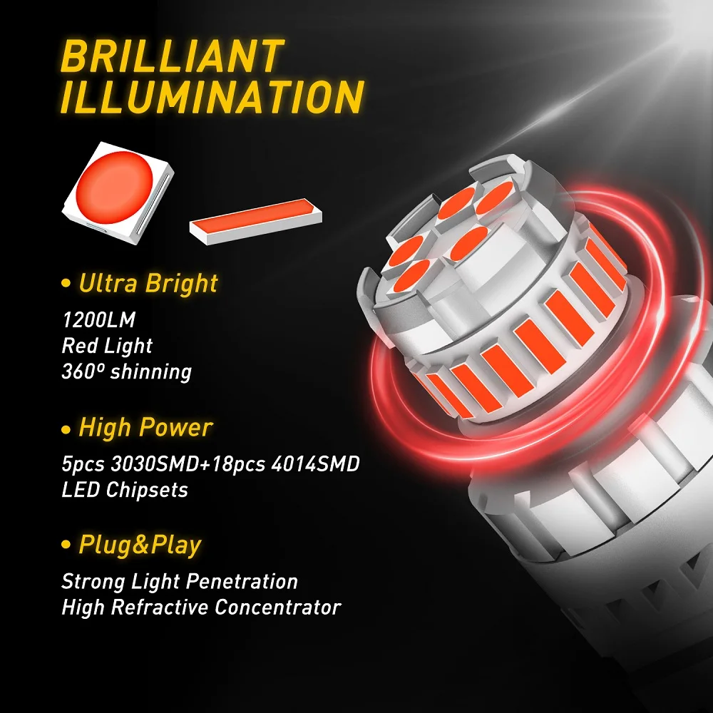 AUXITO 2Pcs 3157 3156 LED Tail Brake Strobe Light Bulbs Red T25 P27/7W 3457 LED Rear Stop Lights 1200LM Automotive Lamp - view 2