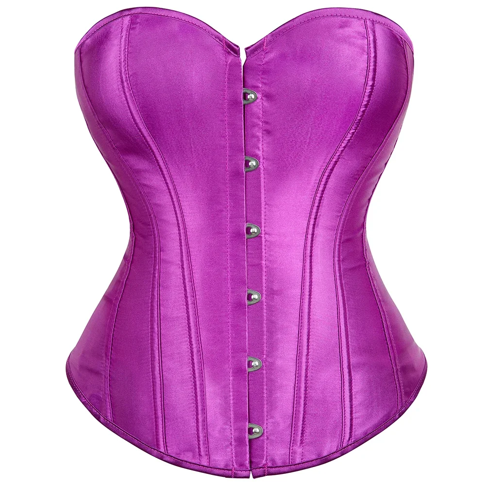 Satin Overbust Corset Simple Vintage Elegant Bustier Plastic Boned Waist Cincher Shapewear Gothic Sexy Korset Plus Size