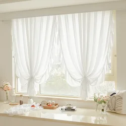 French White Romantic Ruffled Lace Tulle curtain Opaque Solid Color Window Screen For Living Room Bedroom Homestay Decor
