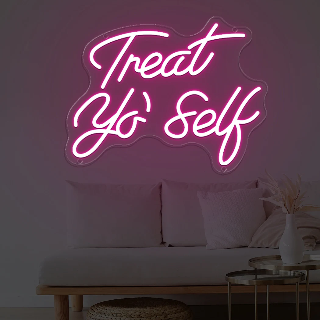 Treat Yourself Neon Sign Letter Neon Light LED Lamp Wall Decor Night Light Up Signs for Wedding Birthday Party Home Room Neon