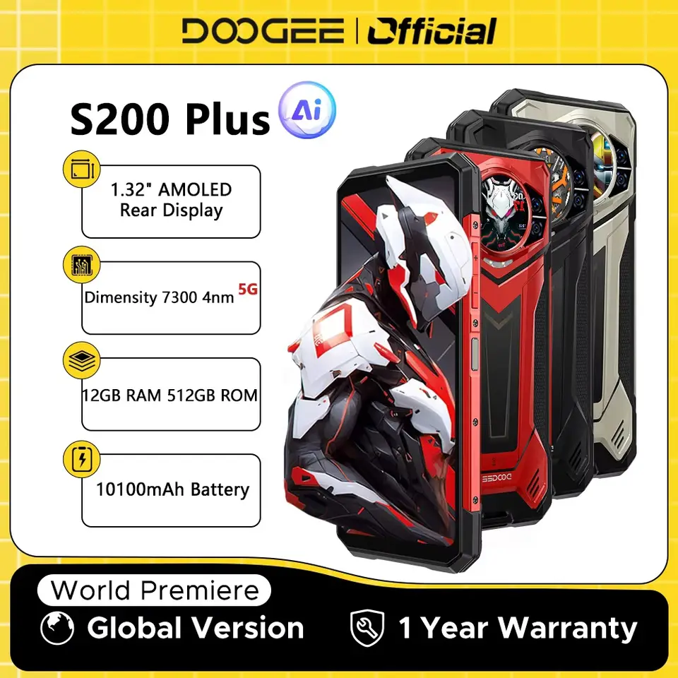 العرض الأول عالميًا لهاتف DOOGEE S200 Plus 5G الذكي المتين بمعالج Dimensity 7300 وشاشة خلفية 1.32 بوصة وذاكرة 12+512 جيجابايت وشاشة 6.72 بوصة وبطارية 10100 مللي أمبير في الساعة