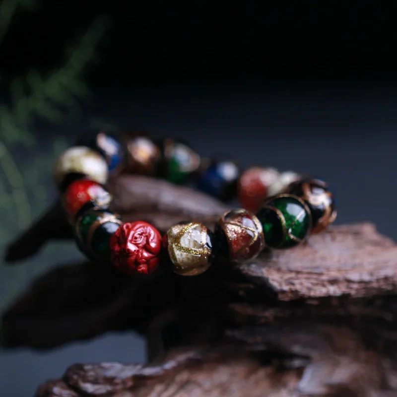 Fragrant Grey Glaze Bracelet with Cinnabar Three in One Chinese Zodiac Year Accessories Fashion Simple Style