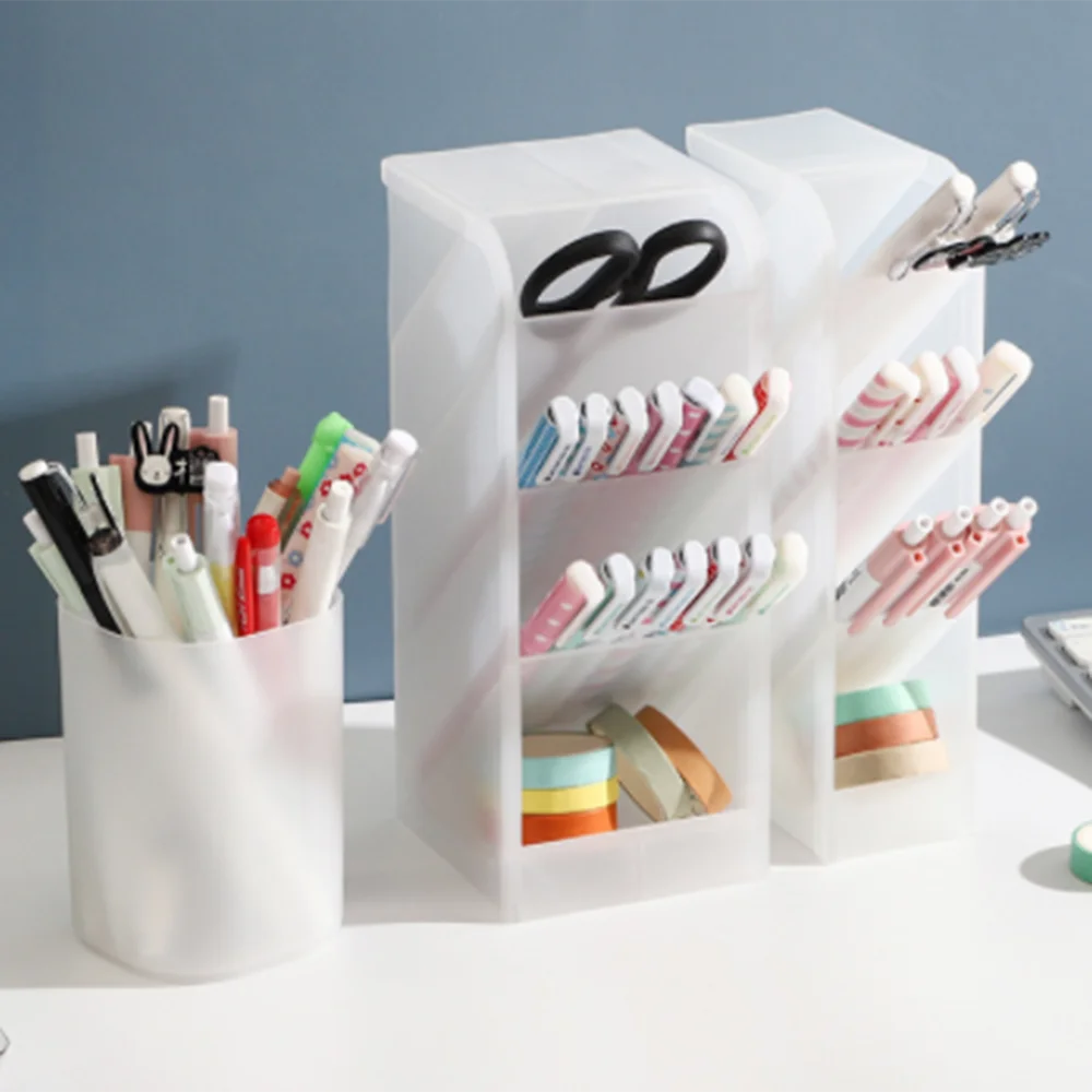 Multifunctionele Creatieve Schuine Insteekpenhouder Student Desktop Emmer Opbergdoos Organizer Kantoorpenhouder