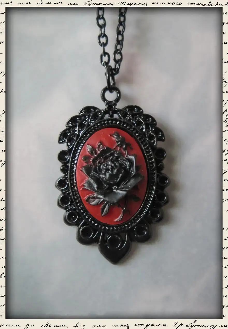 

Gothic Black Rose Cameo Necklace Women Girls Pagan Alternative Witch Jewelry Accessories Gift Vintage Black Rose Pendant Choker