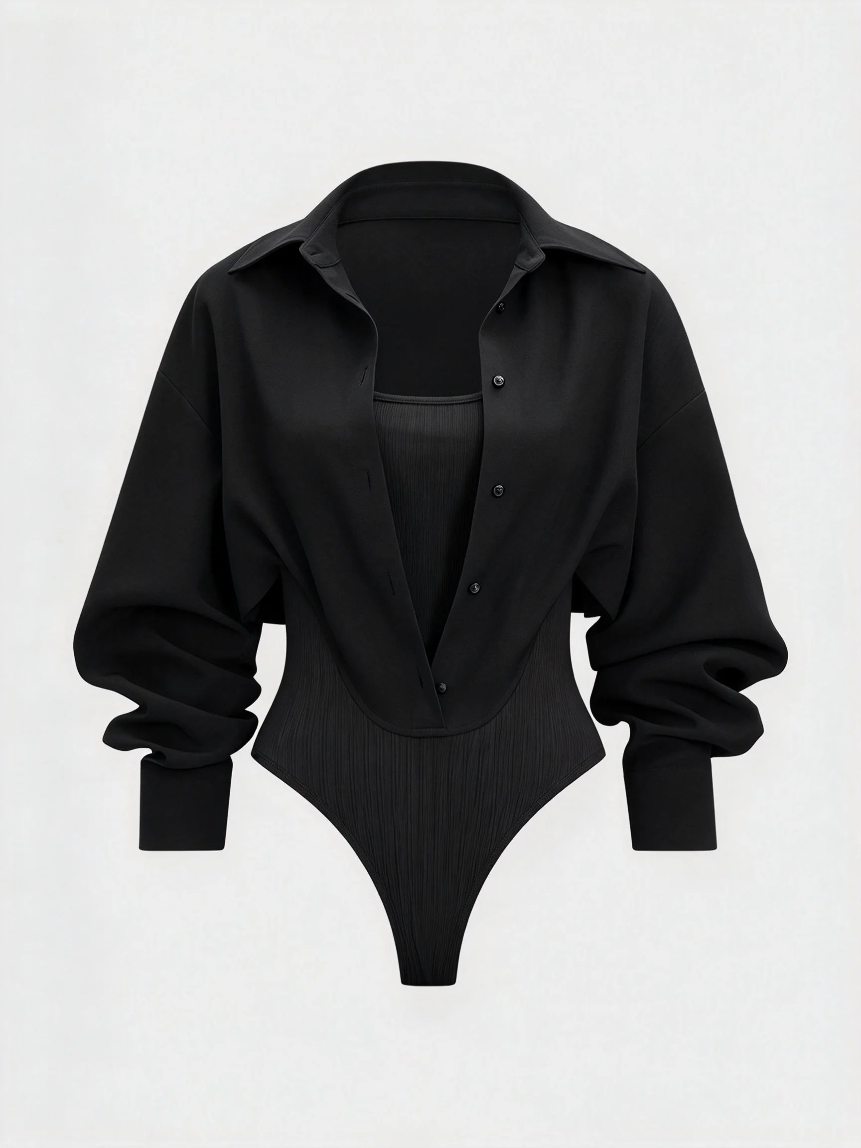 Women Long Sleeve Bodysuit Shirt Collar Ribbed Bodysuits Button Up Tight Jumpsuit Sexy Streetwear Y2K Top Black Grey Beige