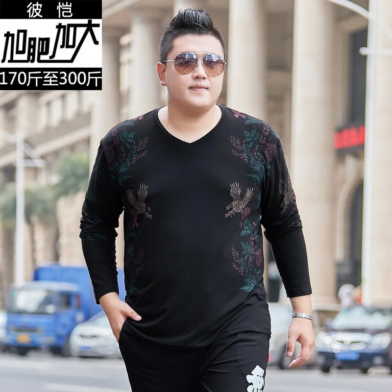 

Oversized T Shirt Men Floral Eagle Print V-Neck Long Sleeve Loose Spring New High Quality Cotton Design Fashion Casual Camisetas